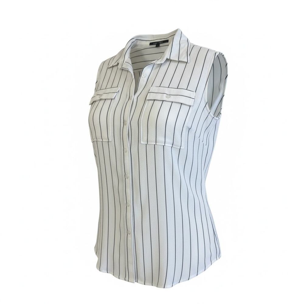 Lemon Tart Women’s XL White Black Stripe Sleeveless Button Front Blouse